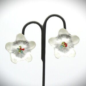 ALEXIS BITTAR Pearly White Lucite with Genuine Stones Clip-on Earrings